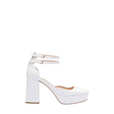 white leather platform pumps