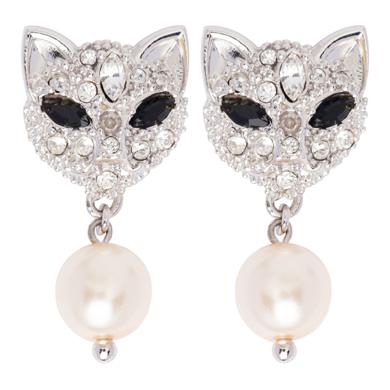 Silver Cat Earrings With Pearl Miumiu Silver Cat Earrings With Pearl Miumiu Cream Cristal