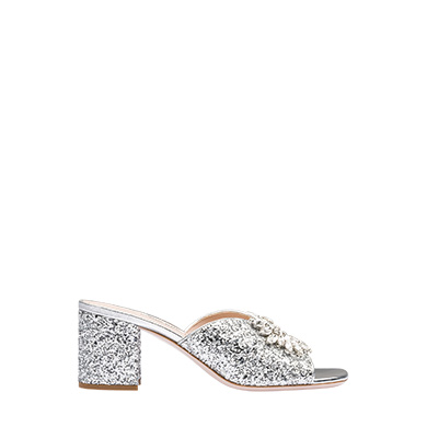 silver glitter mules
