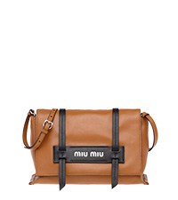 Miu Official Online Boutique Grace Lux Leather Shoulder Bag Cognac Black Miumiu